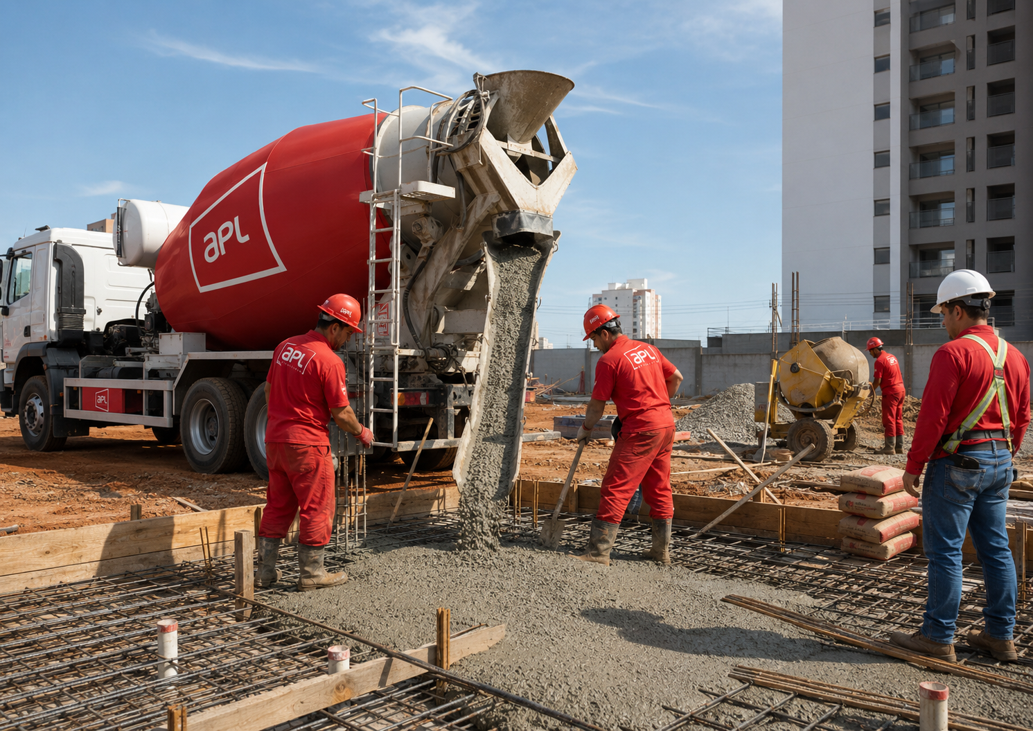 Caminhão de concreto em obra